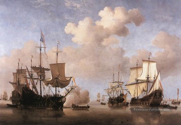  Navire Art - Les navires hollandais calmes viennent à ancre marine Willem van de Velde le jeune bateau